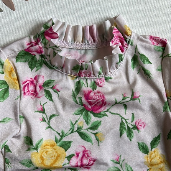 Janie and Jack Floral Long Sleeve Rashguard Top with Ruffle Details  - 2T - Picture 2 of 7